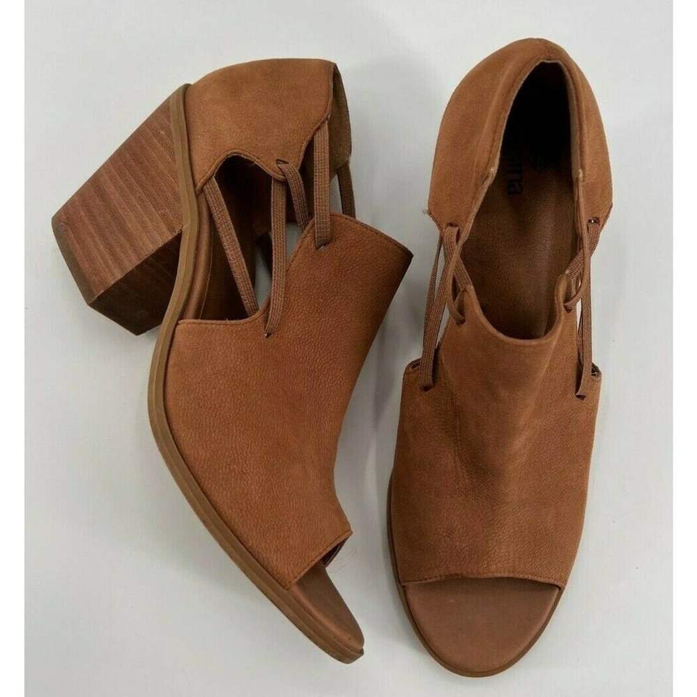 SUSINA Genuine Leather Peep Open Toe Ankle Sandals Bootie Tan Brown Size 9.5M
